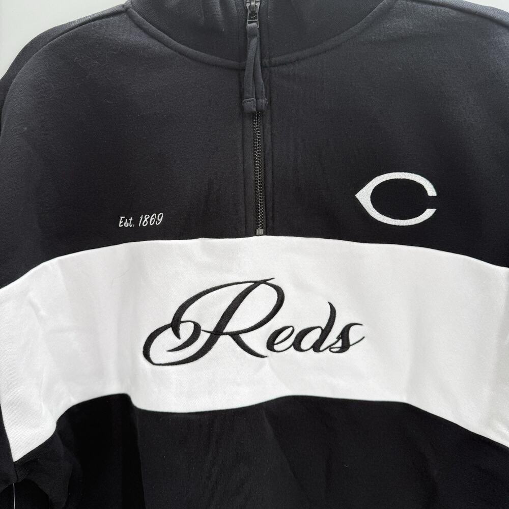 Mitchell & Ness Womens Quarter Zip Sweatshirt Cincinnati Reds Cooperstown Small - Picture 2 of 6